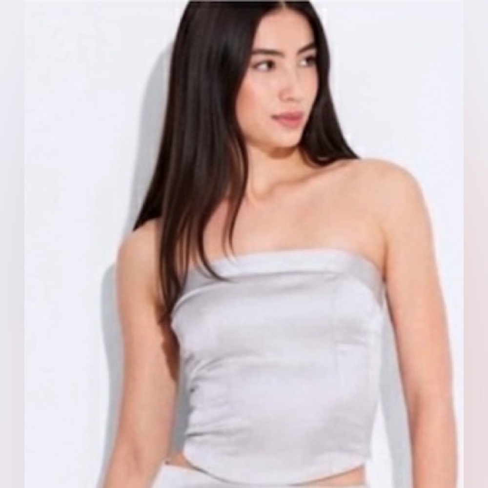 Silver Satin Bustier Top